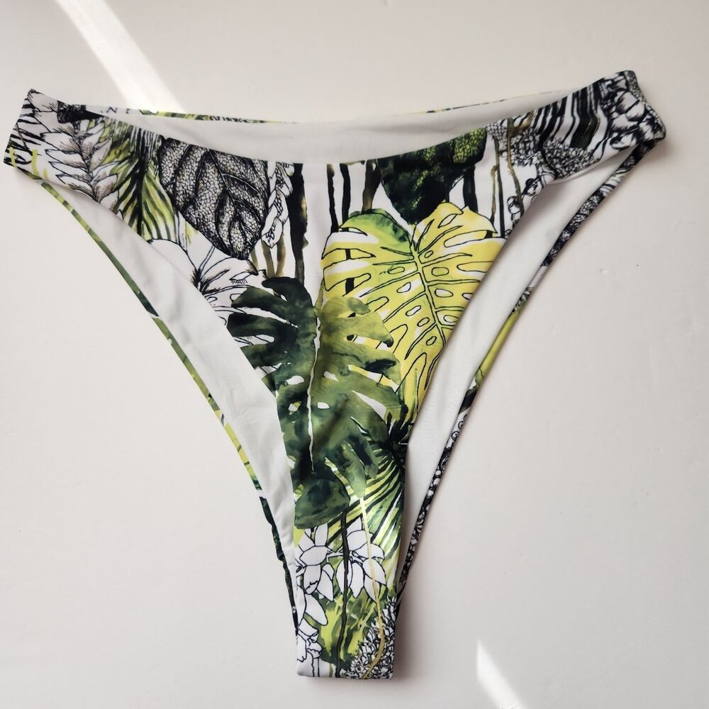 Tropical Leaf Print Womens Bikini Bottom Swimwear Size Medium NWOT